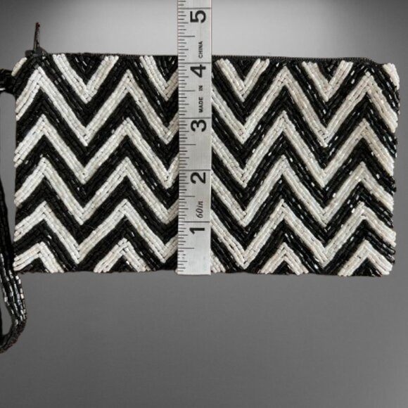 🖤 Moyna Black And White Beaded Wristlet/Clutch– Glam Party Bag - Picture 5 of 8